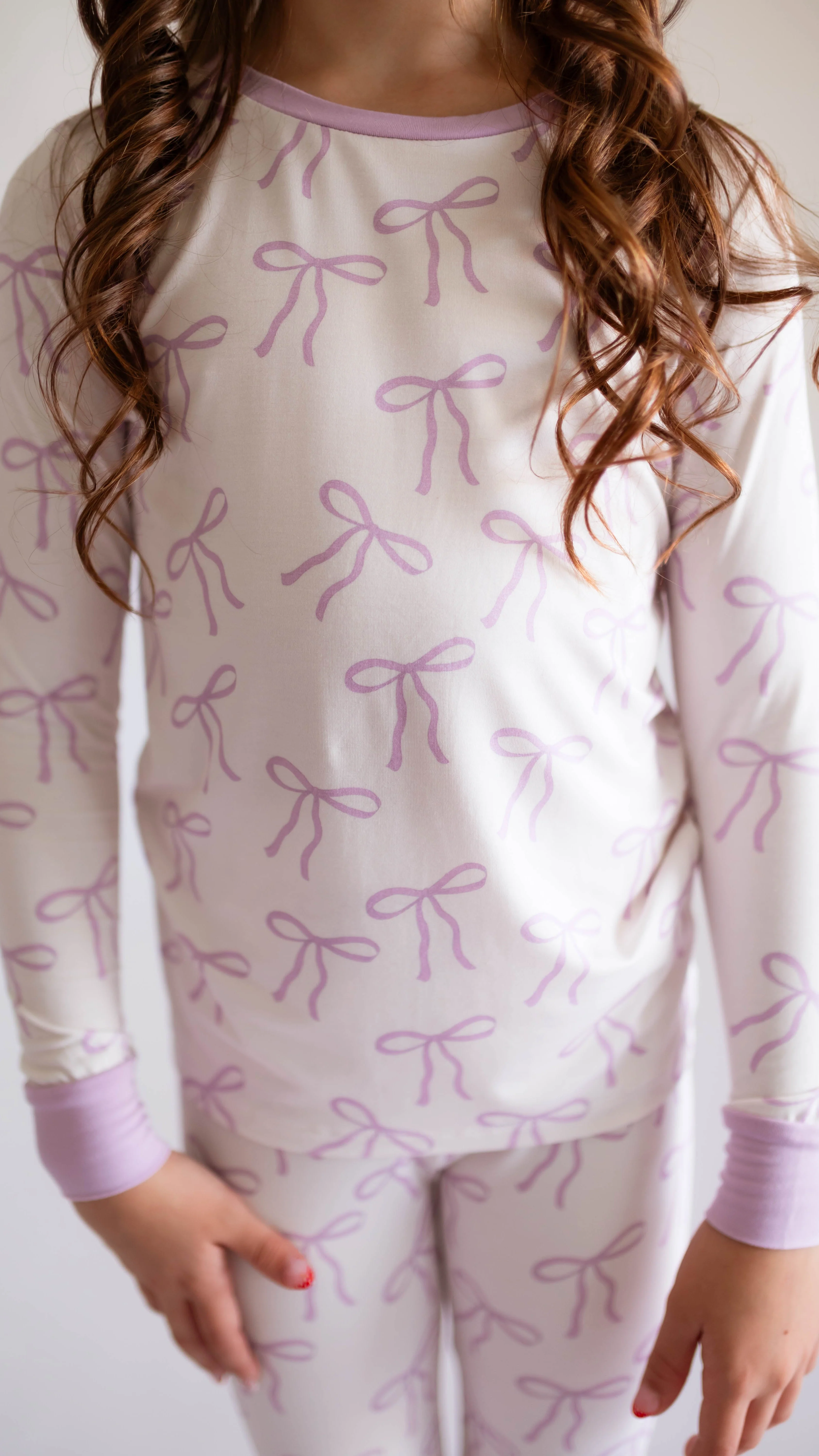 Youth Pajama Set in Purple Bows - Image 2
