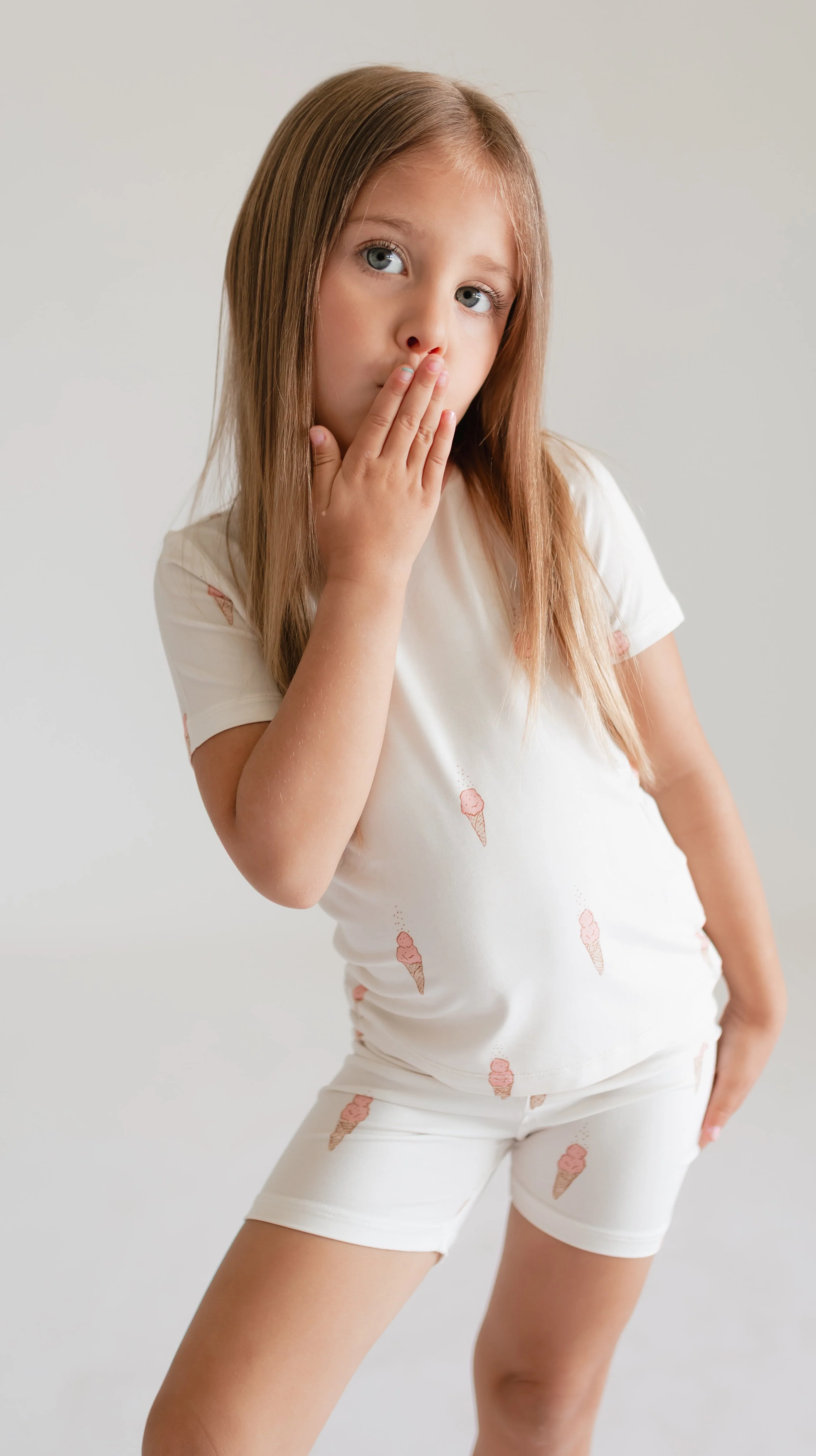 Youth Pajama Shorts Set in Pink Ice Cream